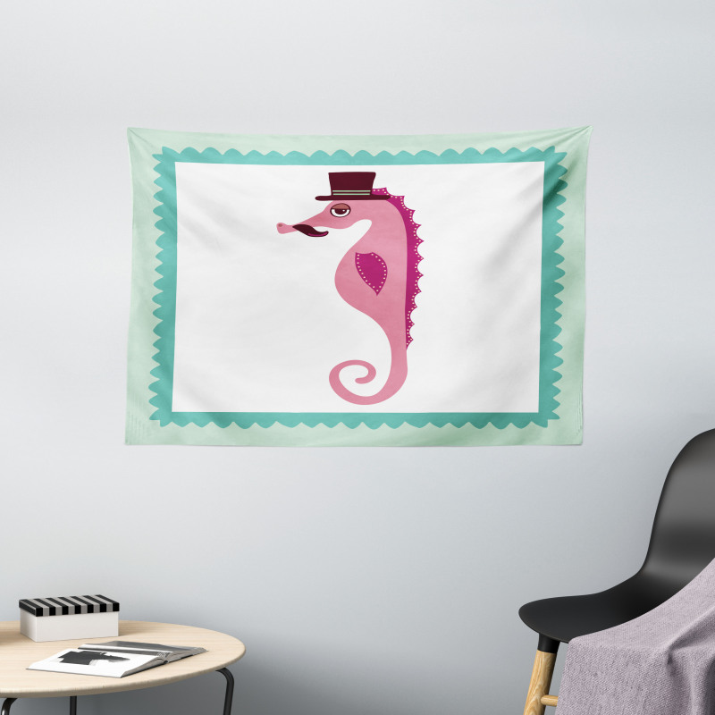 Hipster Seahorse Hat Wide Tapestry