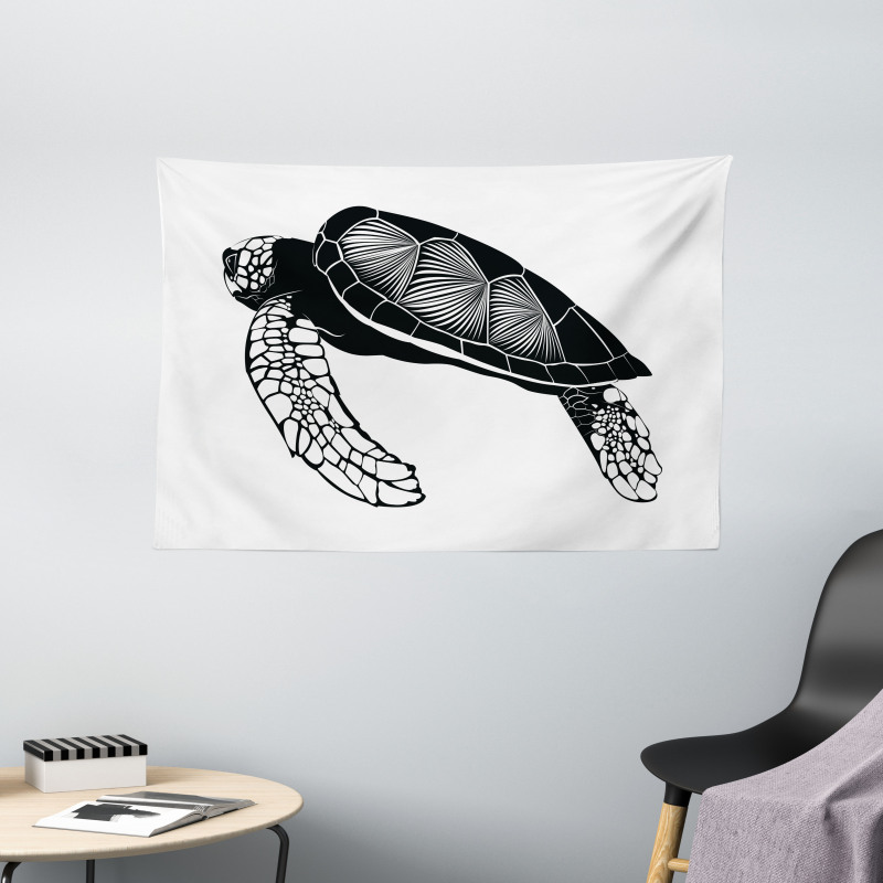 Floating Tortoise Design Wide Tapestry