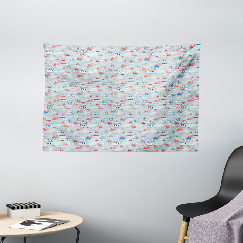 Ships on the Sea Pattern Wide Tapestry