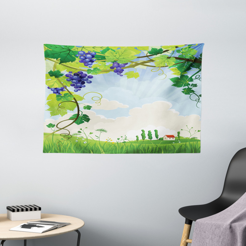 Rural Countryside Grapes Wide Tapestry