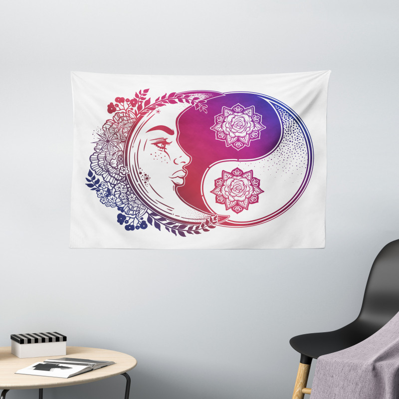 Oriental Crescent Moon Wide Tapestry