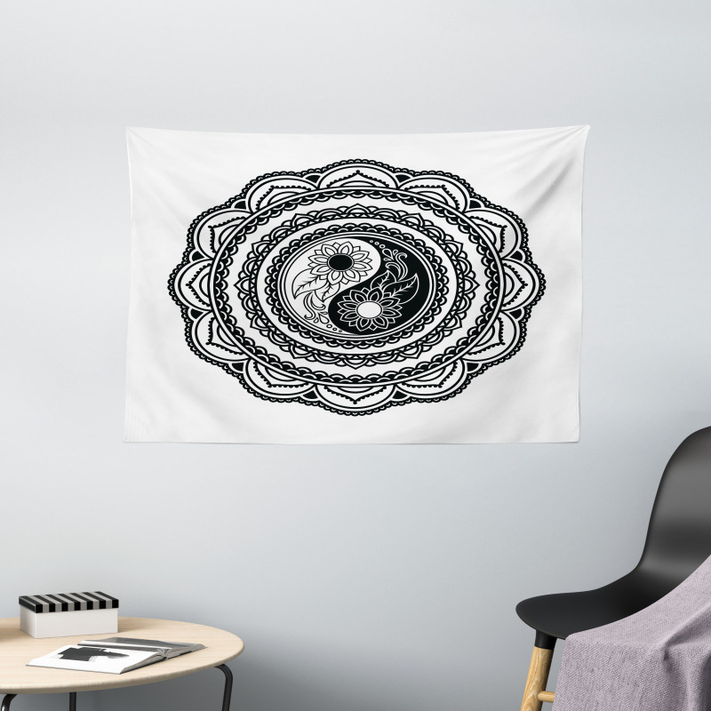 Folk Mandala Wide Tapestry