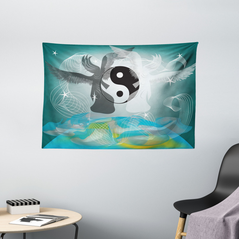 Flying Angel Abstract Art Wide Tapestry