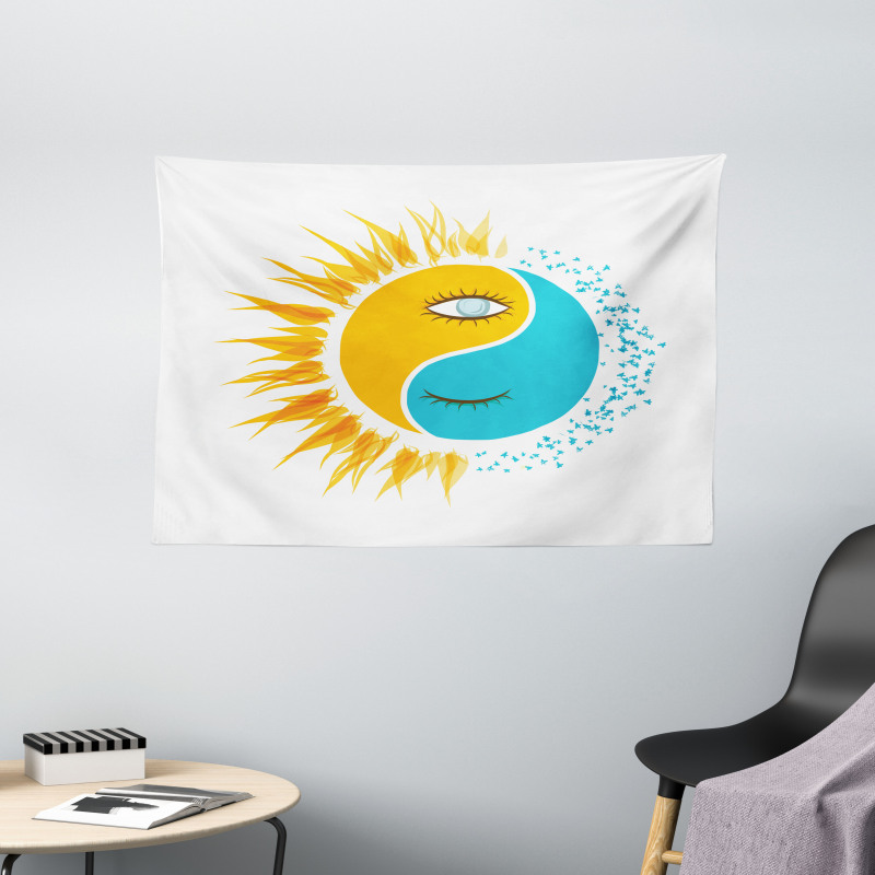 Day and Night Sun Moon Wide Tapestry