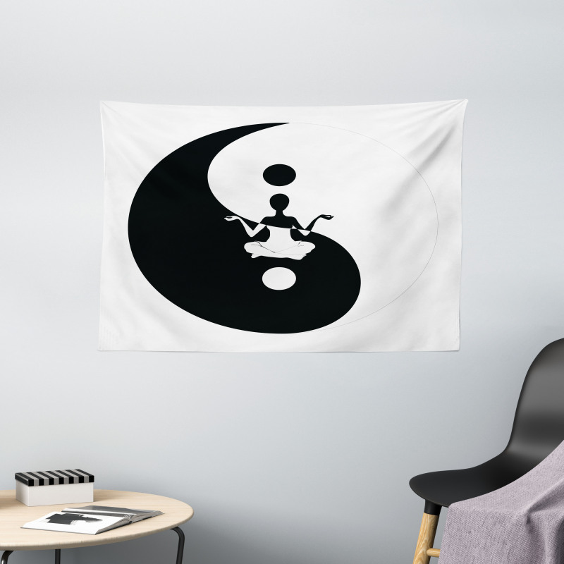 Silhouette Lotus Pose Wide Tapestry