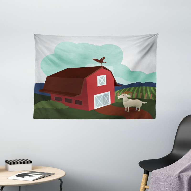 Rural Farmland Crop Bovine Wide Tapestry