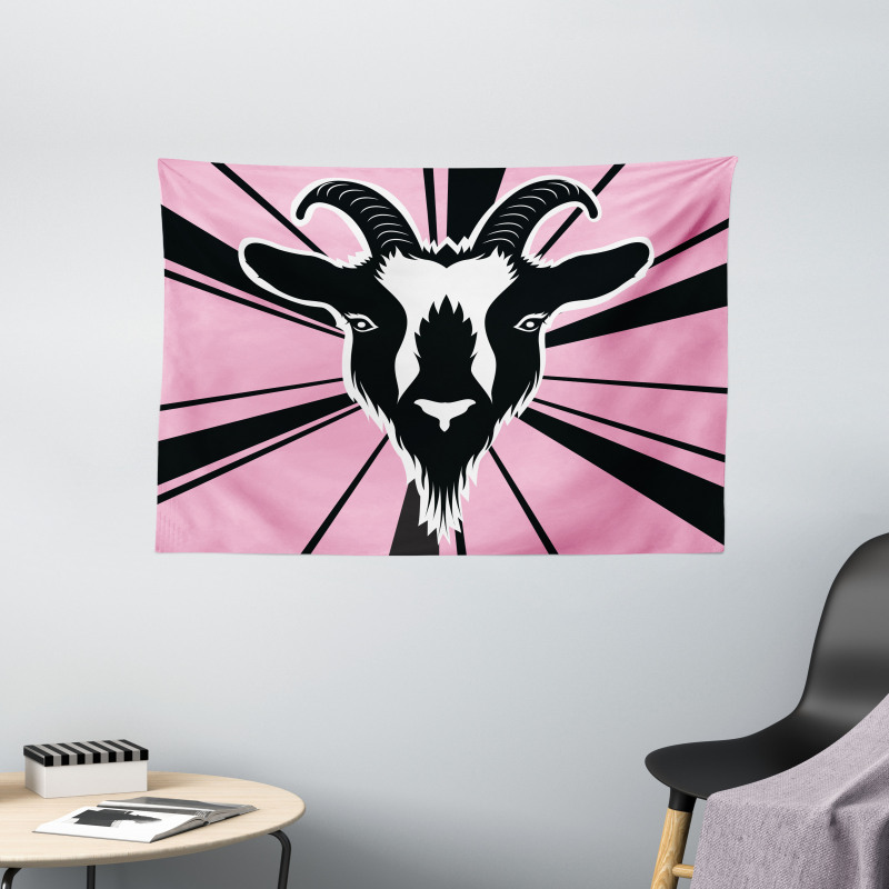 Graphic Goat Head Artwork Wide Tapestry