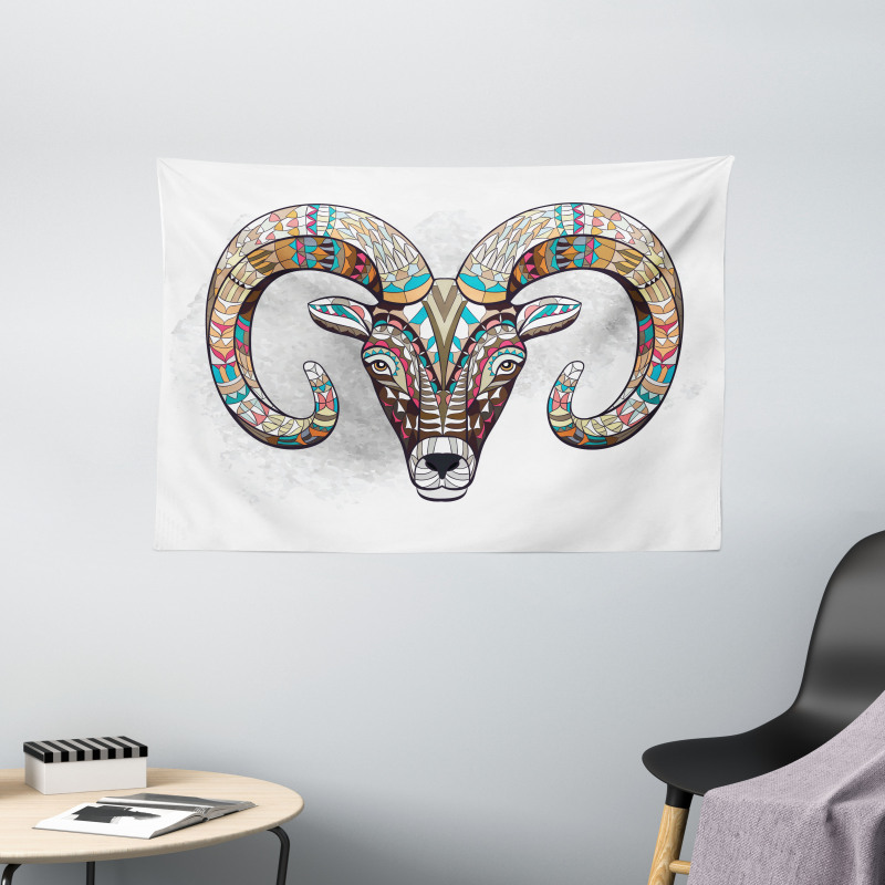 Colorful Totem Head Wide Tapestry