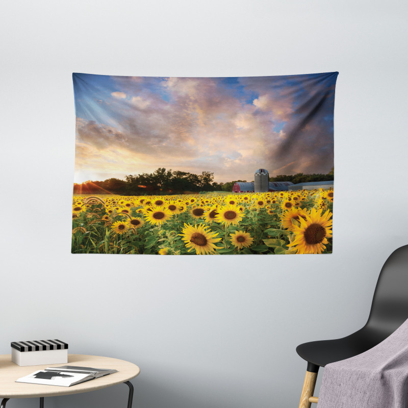 Sunflower Field Sky Wide Tapestry