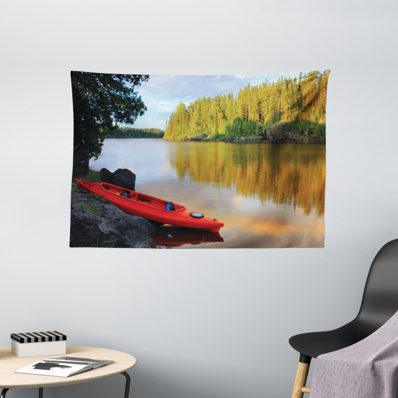 Canoe Lake Autumn Wide Tapestry