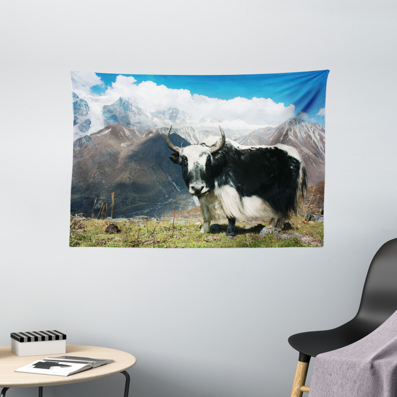 Bull Rural Mountains Wide Tapestry