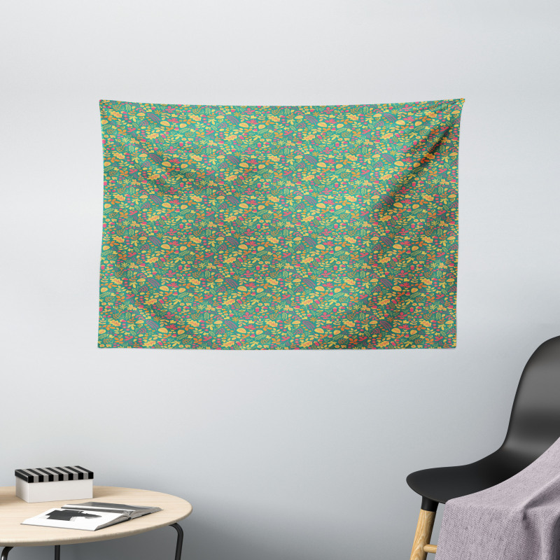 Vintage Foliage Elements Wide Tapestry