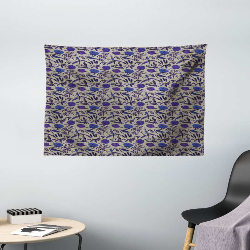 Hand-Drawn Wildflowers Wide Tapestry