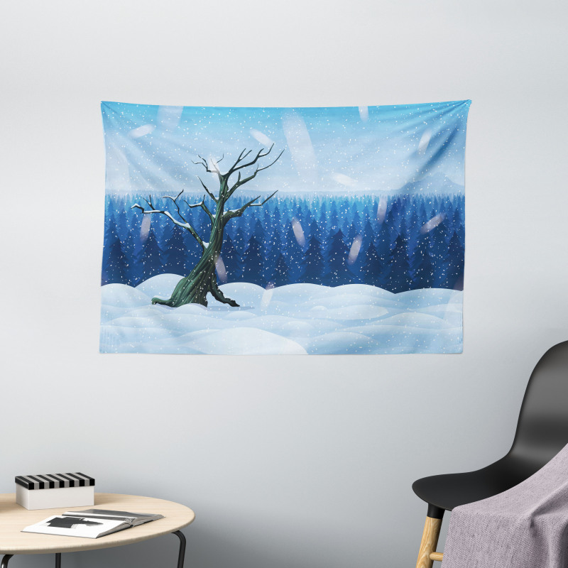 Cold Snowy Landscape Wide Tapestry