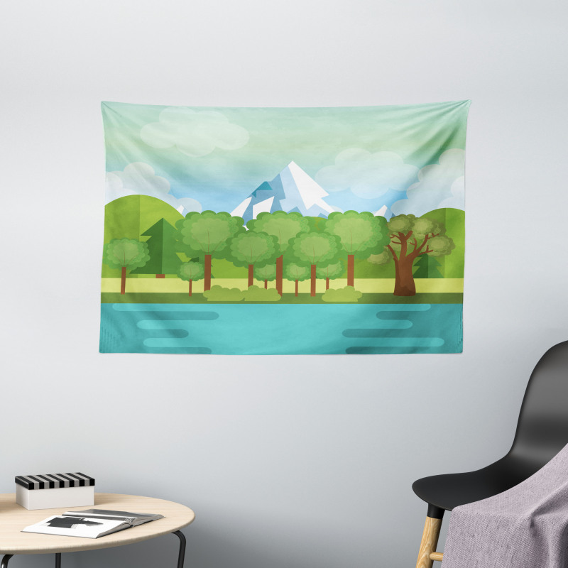 Mountains Lake Trees Wide Tapestry