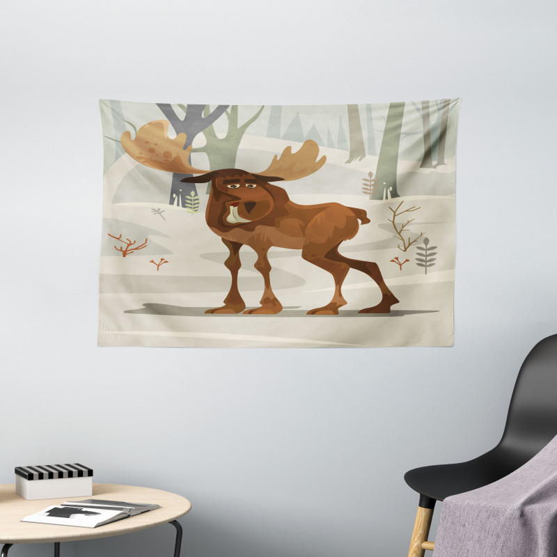 Funny Elk Mascot Wide Tapestry