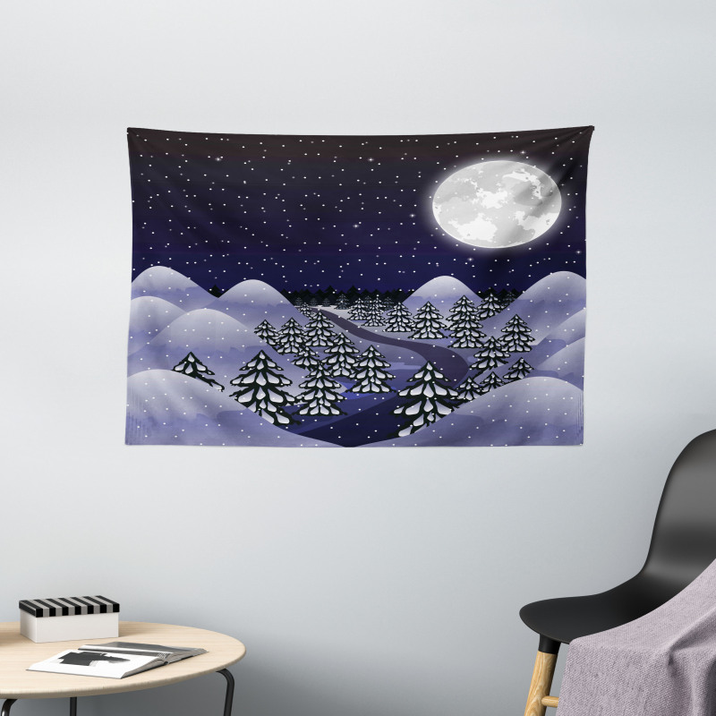 Snowfall Dark Forest Wide Tapestry