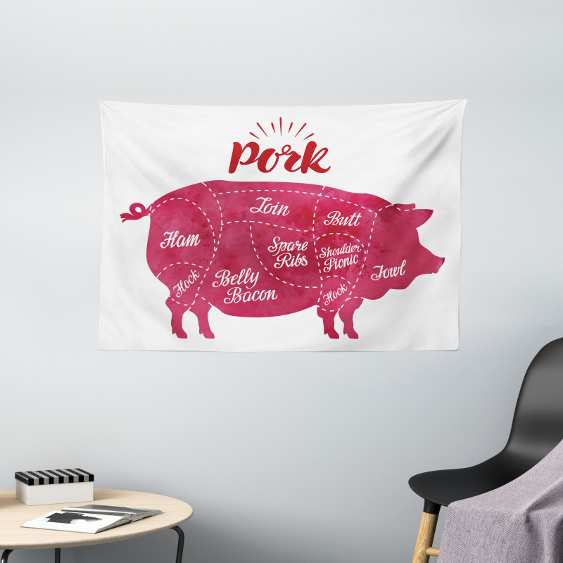 Cutting Pig Meat Diagram Wide Tapestry