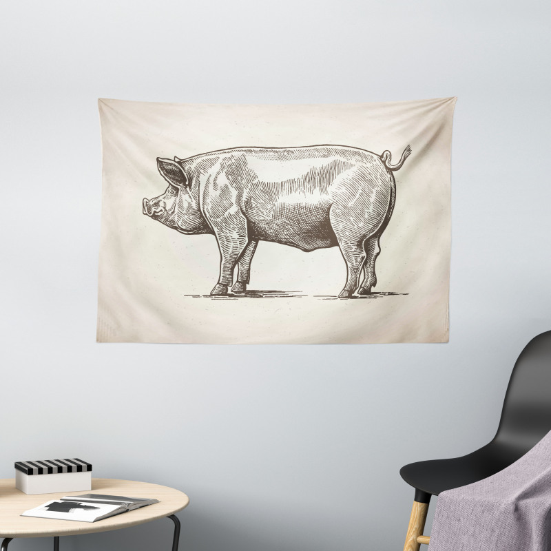 Vintage Hand-Drawn Image Wide Tapestry