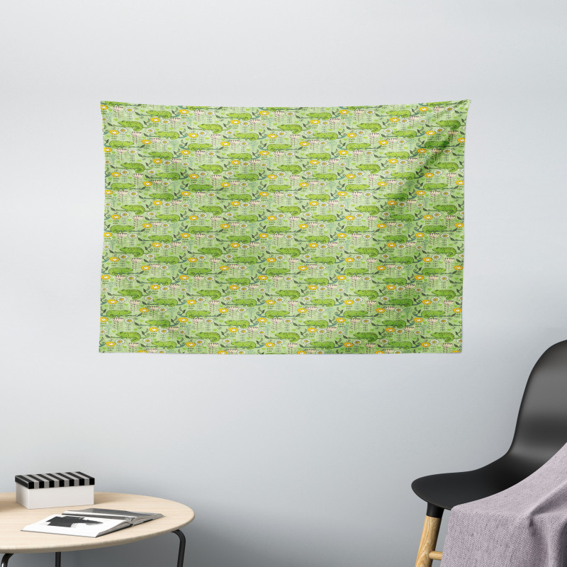 Chameleons on Branches Wide Tapestry