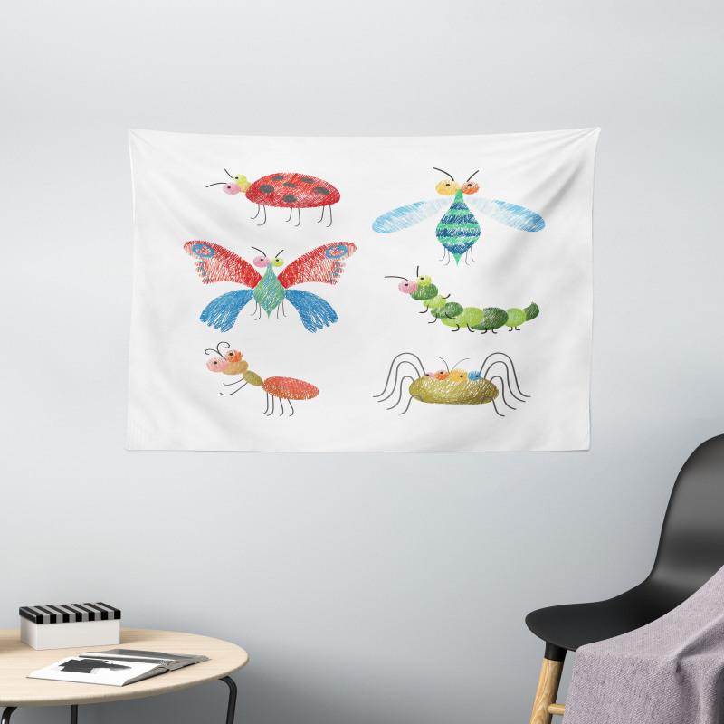 Hand Drawn Bug Pattern Wide Tapestry