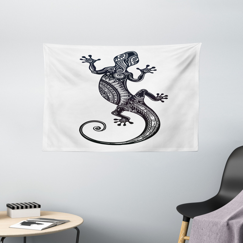 Flower Chevron Lizards Wide Tapestry