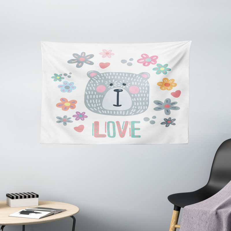 Funny Doodle Face Wide Tapestry