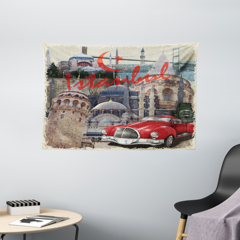 Vintage Collage Car Wide Tapestry