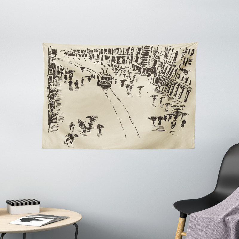 Cityscape Sketch Art Wide Tapestry