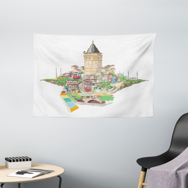 Historic Galata Tower Wide Tapestry