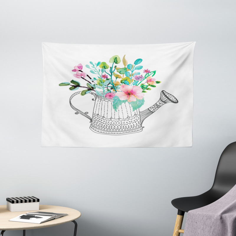 Doodle Watering Can Wide Tapestry