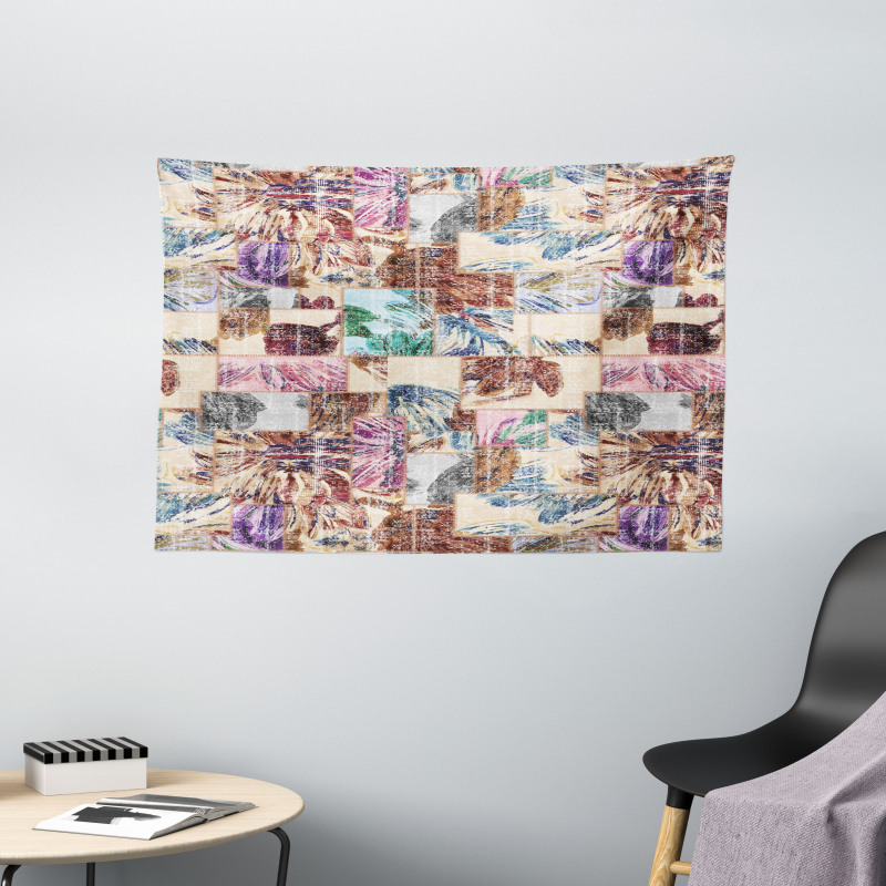 Grunge Abstract Floral Art Wide Tapestry