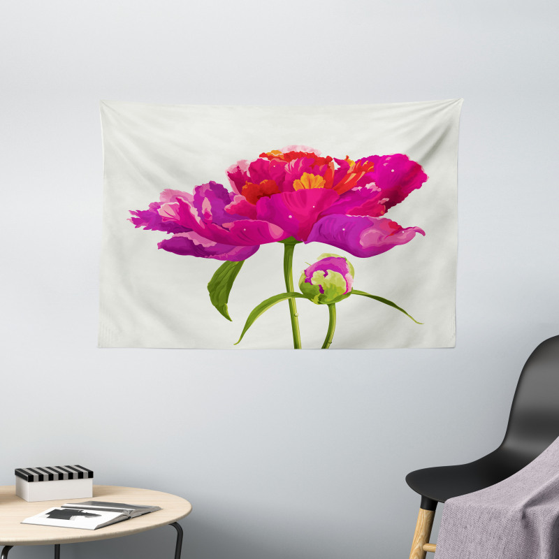 Flower and Vibrant Petals Wide Tapestry