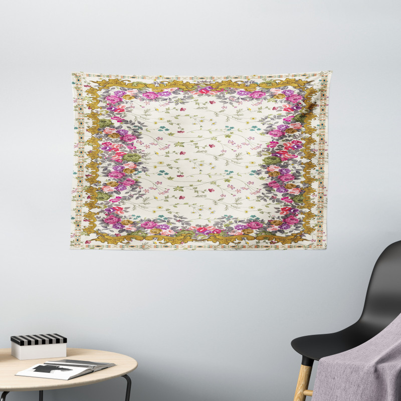 Spring Love Colorful Roses Wide Tapestry