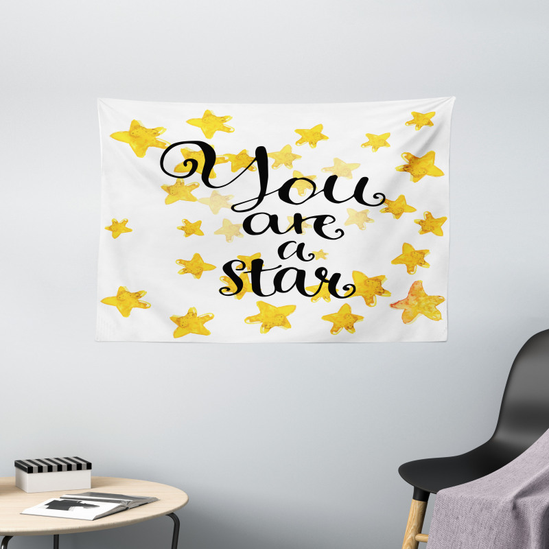 Watercolor Stars Modern Wide Tapestry