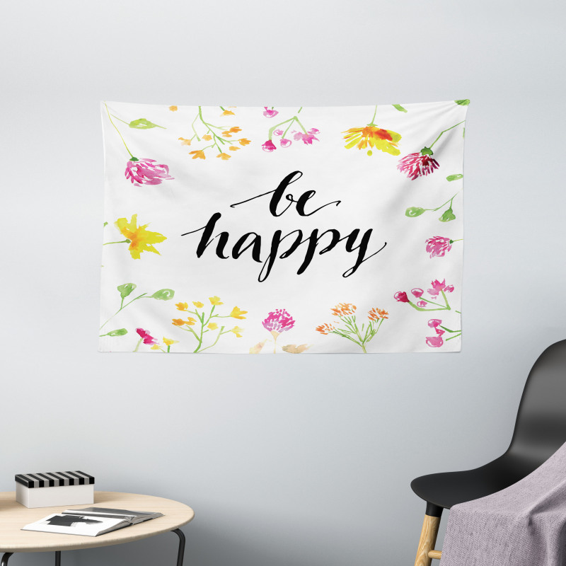 Be Happy Wildflowers Wide Tapestry