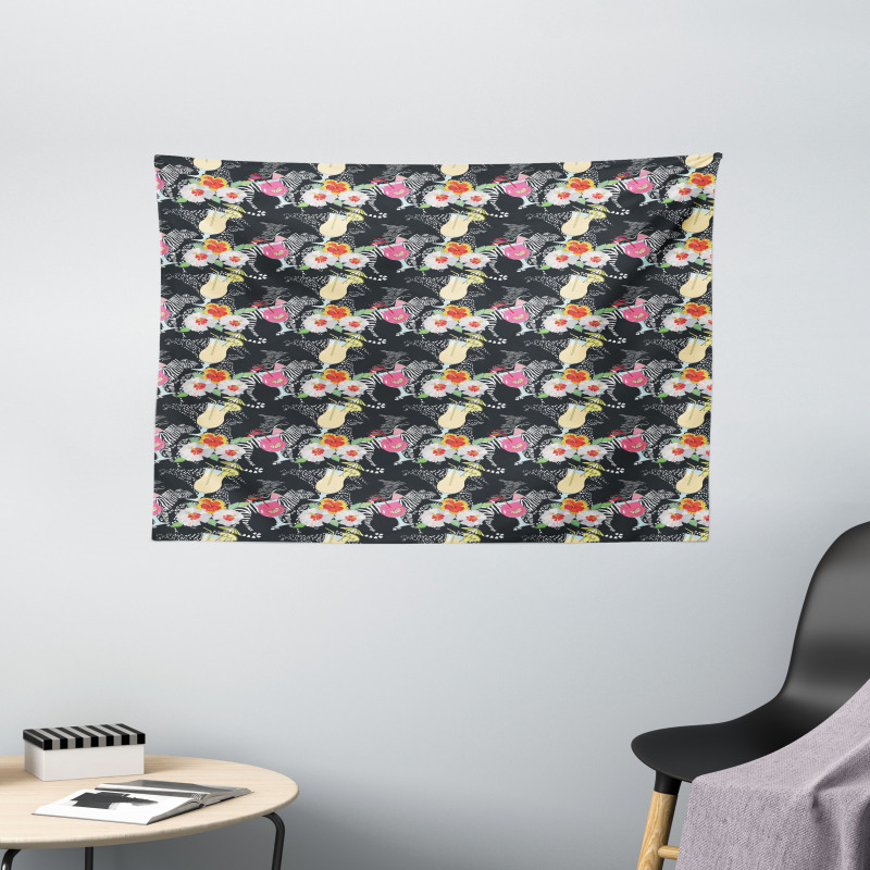 Cocktails Hibiscus Zebra Wide Tapestry