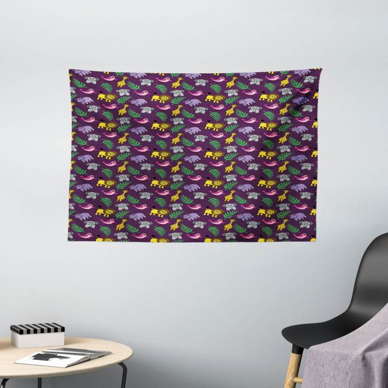 Funny Cartoon Animals Wide Tapestry