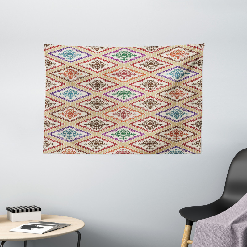 Motif in Vivid Rhombuses Wide Tapestry
