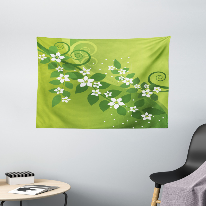 Graphic Curvy Leaves Wide Tapestry