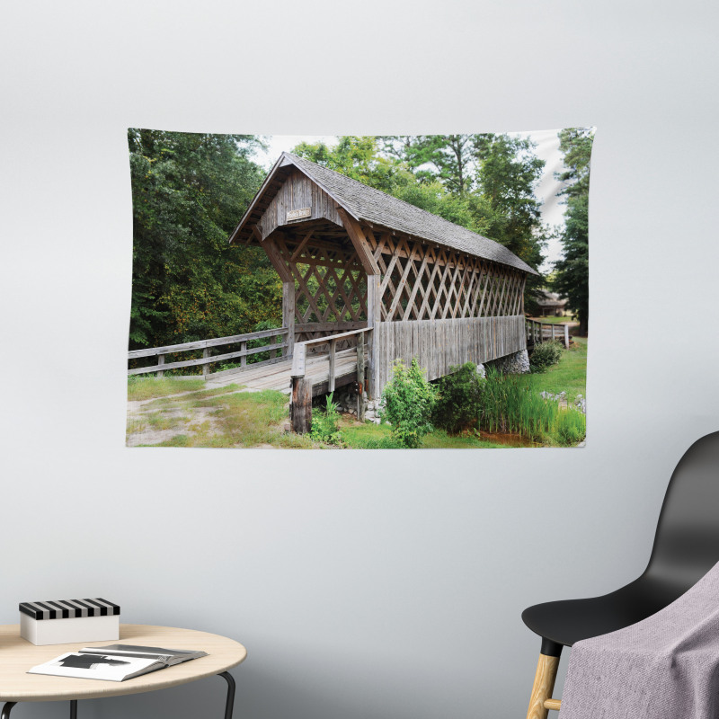 Old Wooden Bridge Print Wide Tapestry