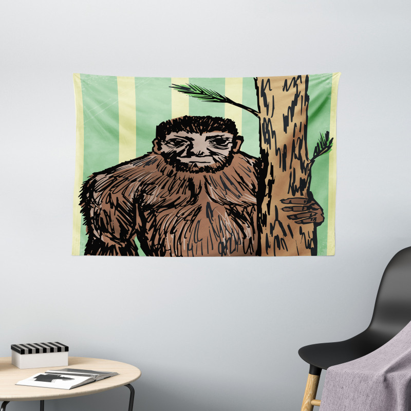 Mysterious Yeti Sketch Wide Tapestry