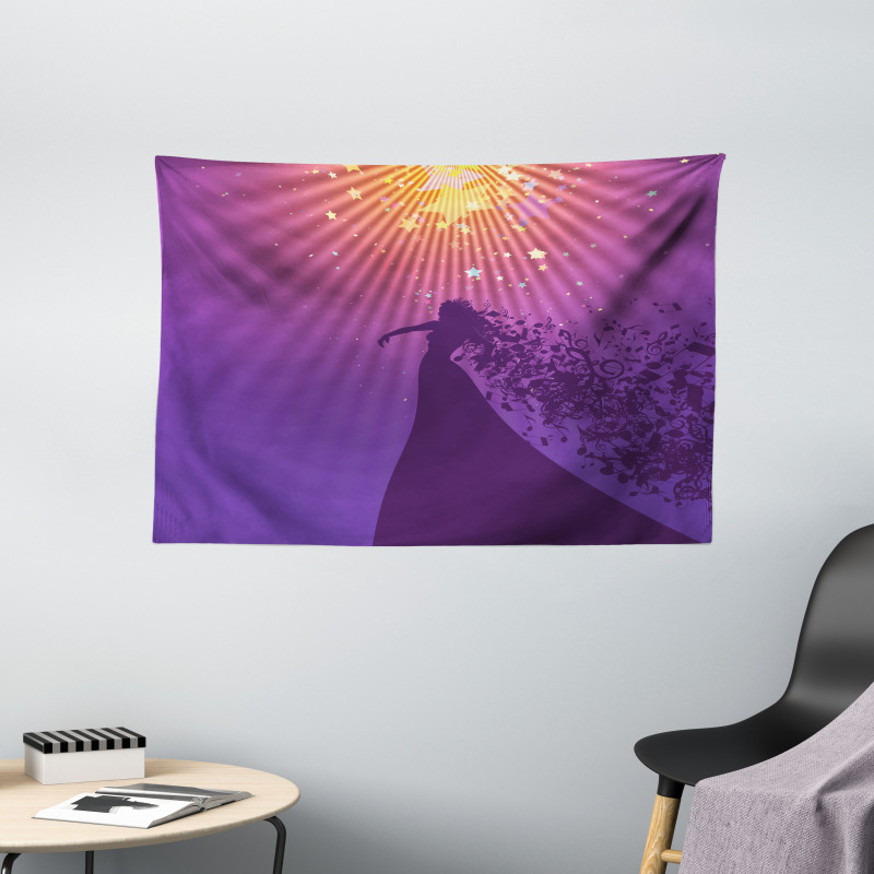 Opera Singer Musical Notes Wide Tapestry