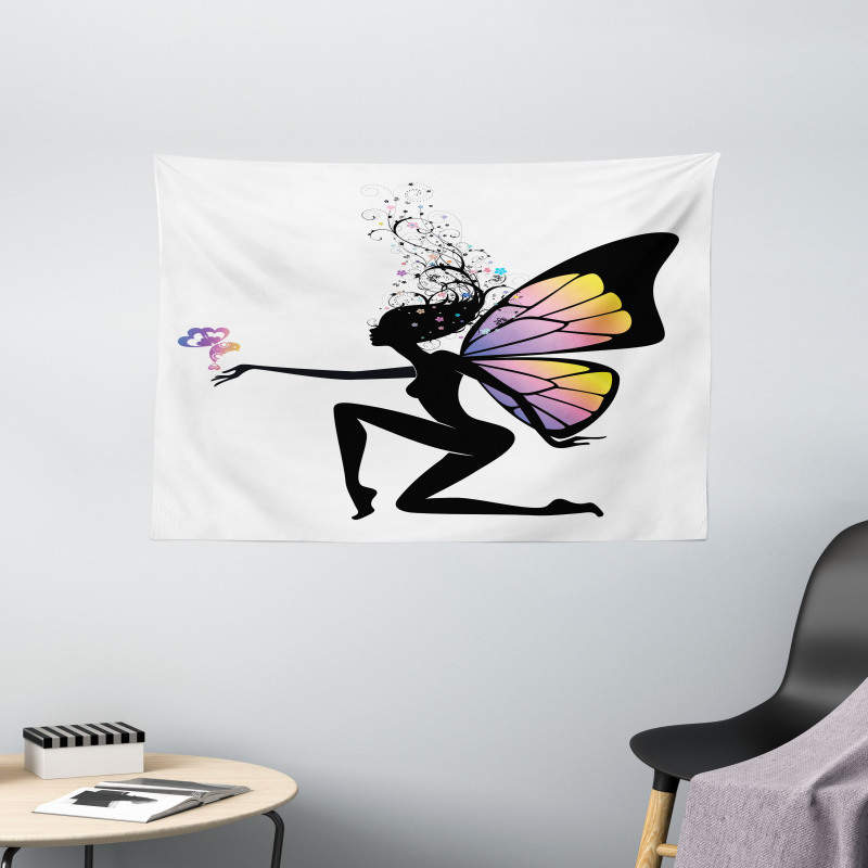 Girl Butterfly Wings Wide Tapestry