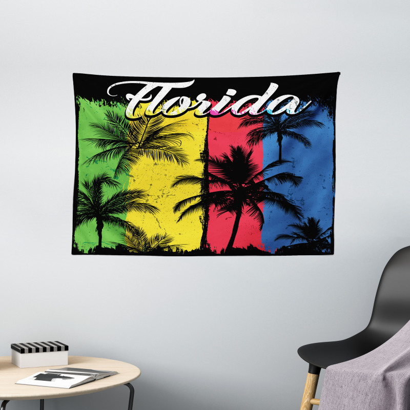 Grunge Palms Colorful Wide Tapestry