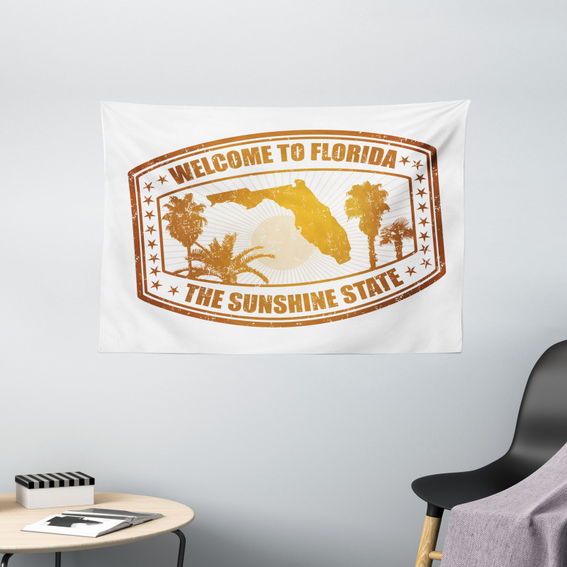 Orange Travel Stamp Wide Tapestry