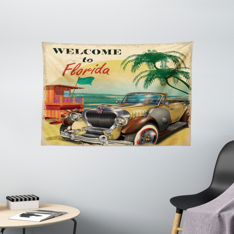 Old Beach Car Picture Wide Tapestry