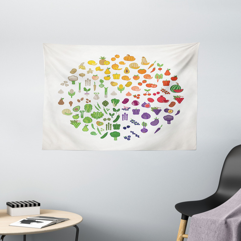 Colorful Food Circle Wide Tapestry