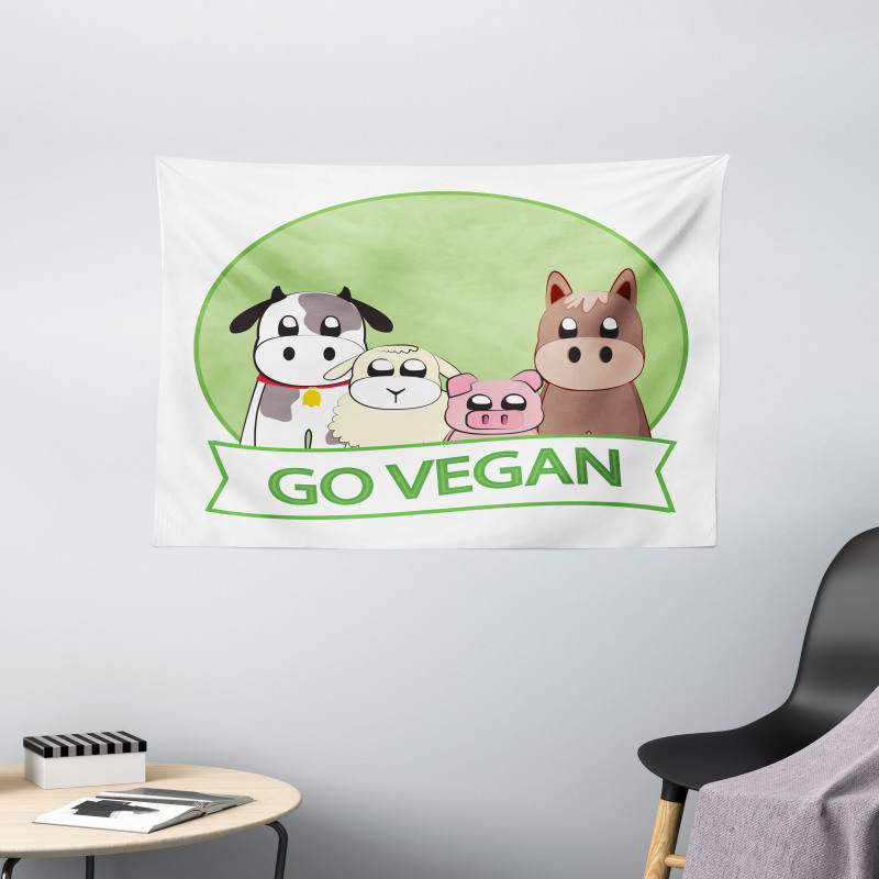 Go Vegan Slogan Animals Wide Tapestry