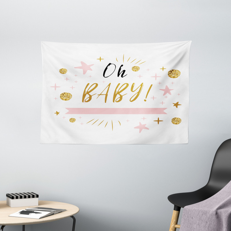 Calligraphy Stars Dots Wide Tapestry